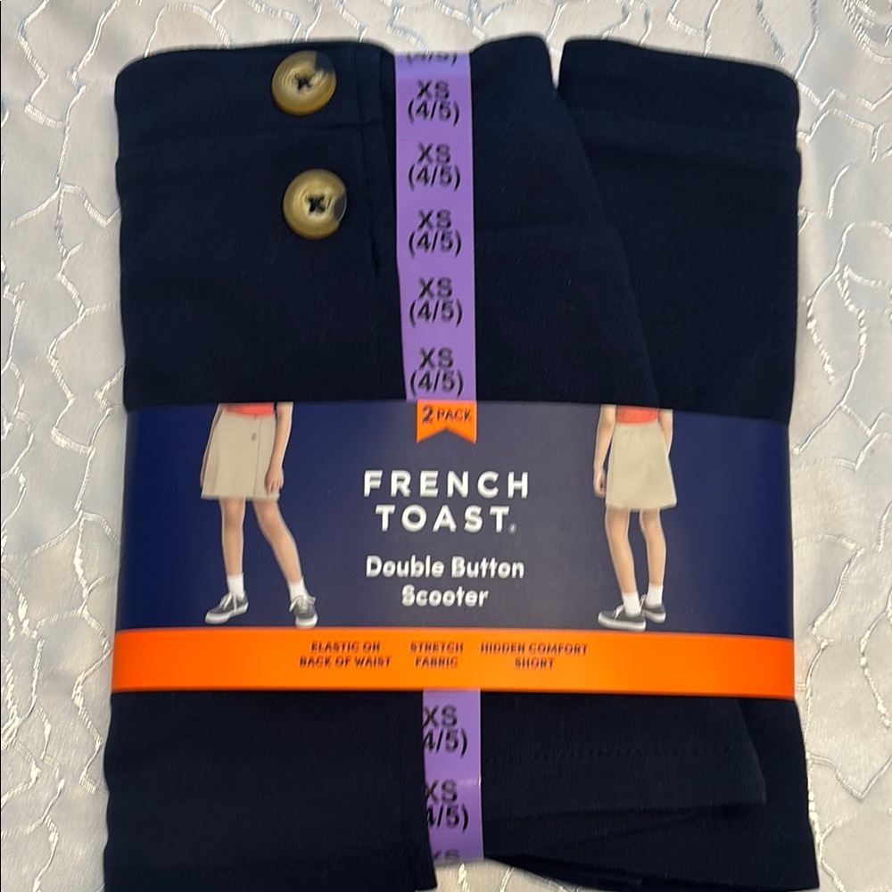 French Toast girls 2 pack Navy double button scooter skirts size xs 4/5